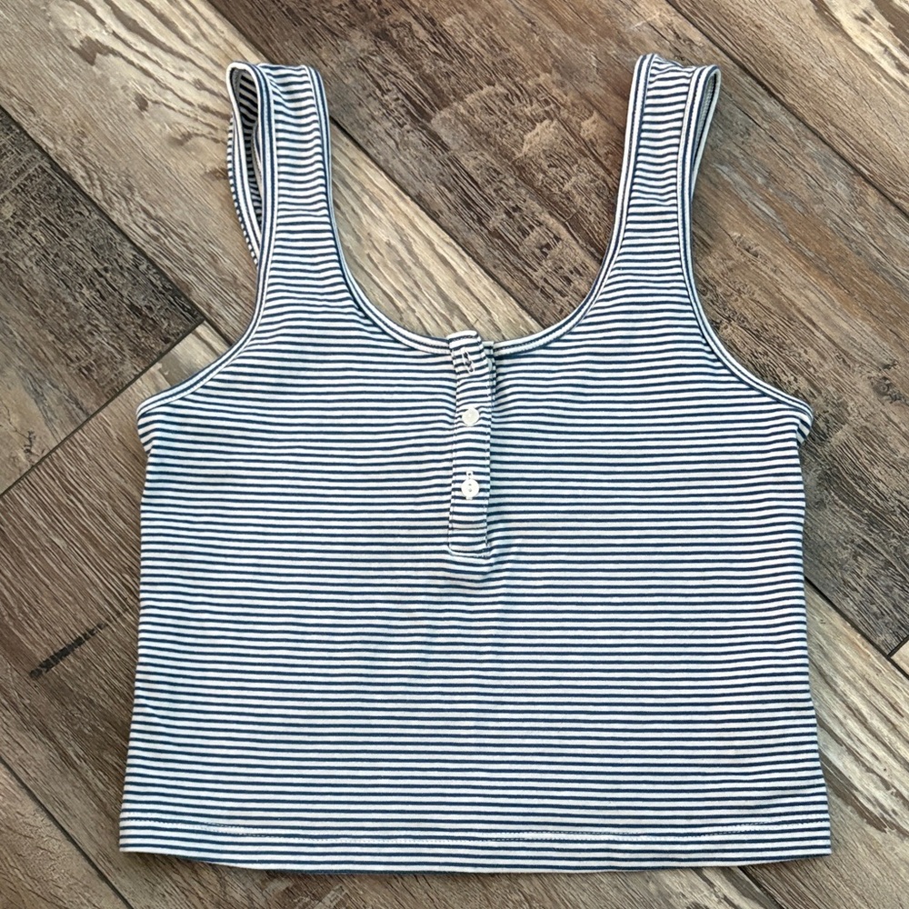 Old Navy Navy and White Striped Tank Top